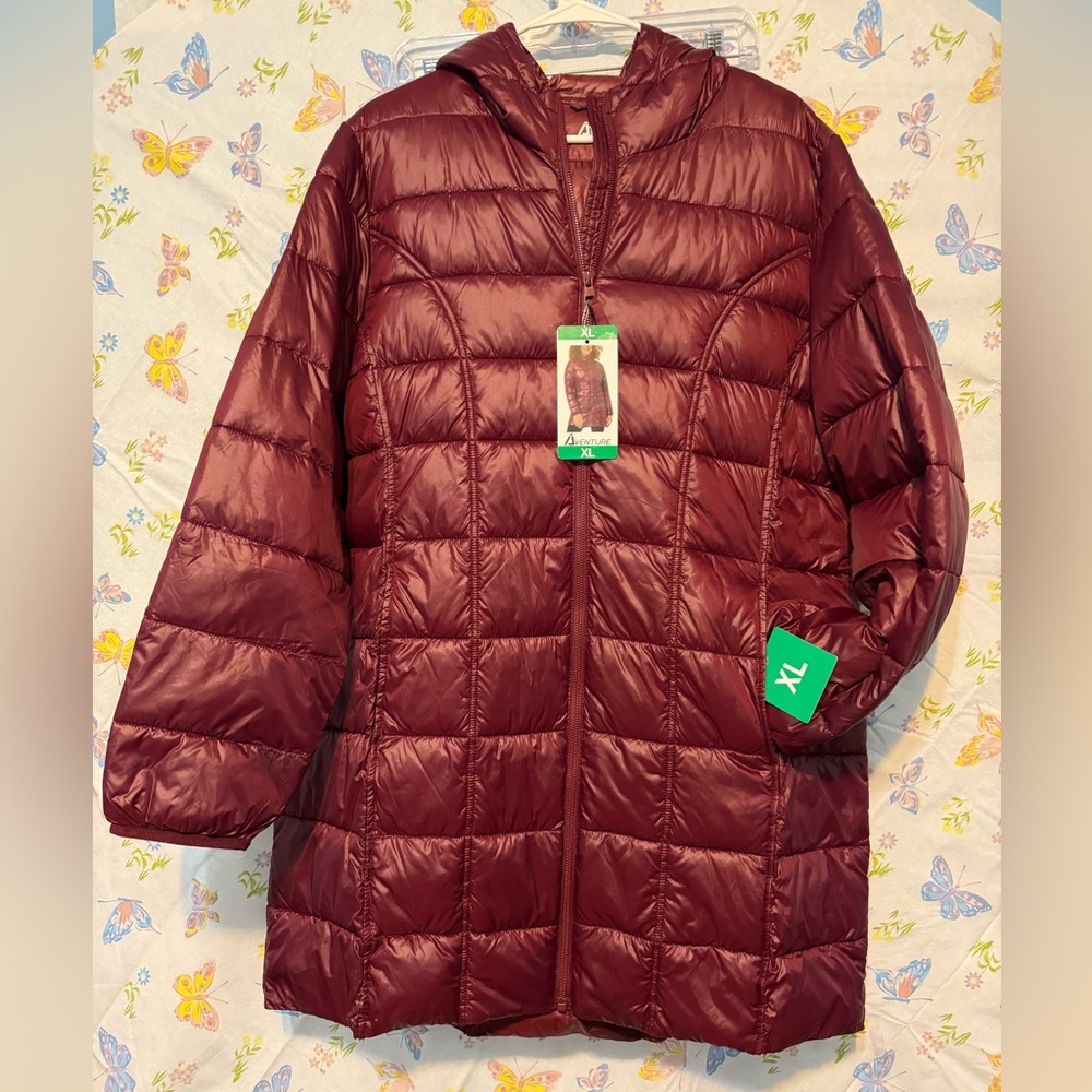 Adventure Ladies 3/4 Length Puffer Jacket XL Maroon Winter New